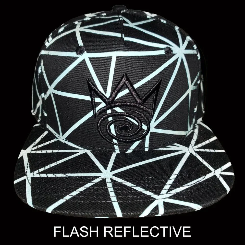 Reflective Black Teal Geo Print Snapback Hat Flash Reactive Triangles Cap NWT‎